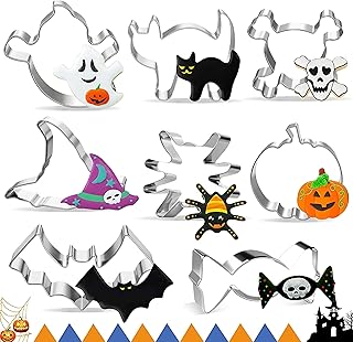 Halloween Emporte Pièce, 8 Piece Moule à Biscuit Halloween , Halloween Acier Inoxydable Emporte Pièces - Chapeau, Chauve-Souris, SorcièRe, FantôMe, Chats, Bonbons, Araignées, Squelettes