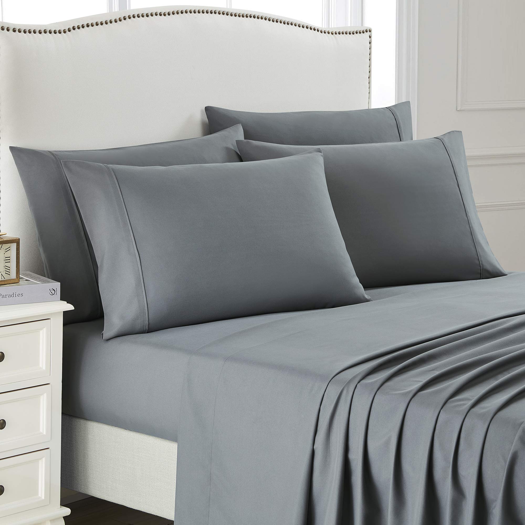 Queen Bed Sheet Set 6 PC Super Soft Microfiber Bedding Set Wrinkle Fade Resistant Sheet Set Hotel Quality