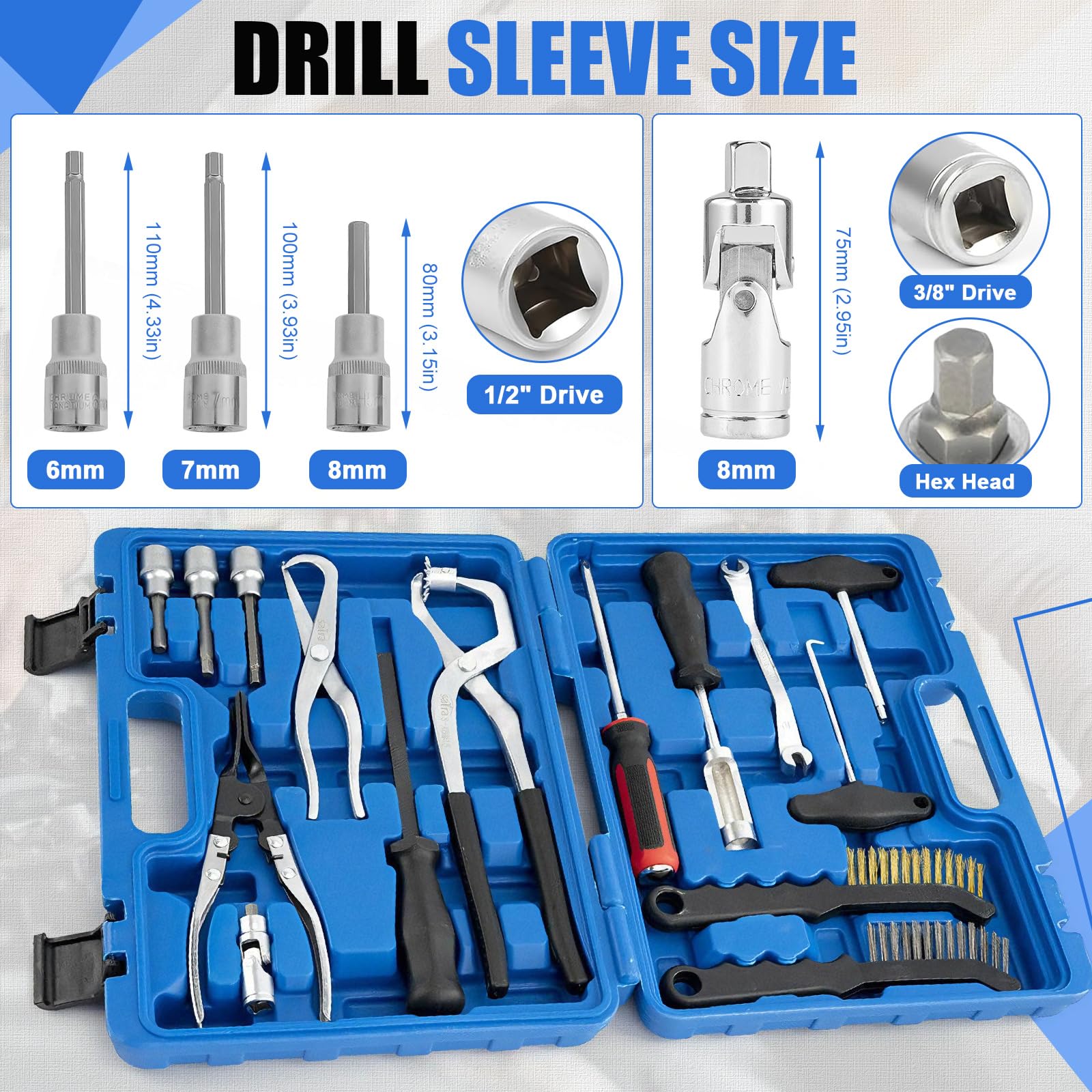 Lot de 15 outils pour tambour de frein de voiture - Kit d'outils de changement et de nettoyage pour systèmes de frein à disque et tambour - Montage d'atelier