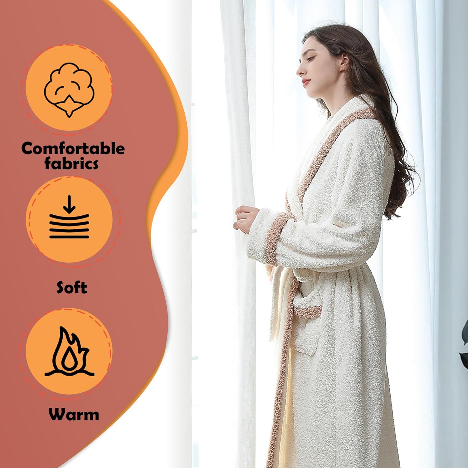 Oksun Womens Long Fleece Robe: Soft Fluffy Warm Bathrobe - Cozy Winter Housecoat Nigthgown with Chic Piping - Image 3