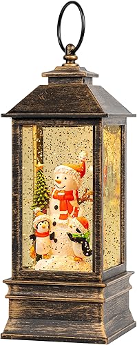 Linterna musical de globo de nieve de 10 pulgadas, muñeco de nieve iluminado con pingüino, linterna de agua con remolino brillante, decoración del