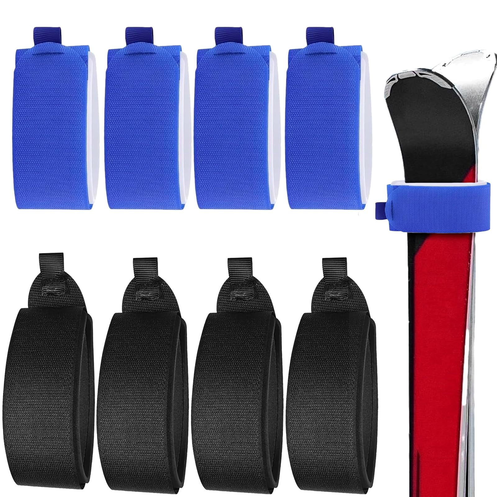 8 Pezzi Cinghie da Sci, Fascette per Sci Regolabile, Ski Straps, Cinghie per sci in EVA, per Tavole Bastoncini Sci Sport Invernali