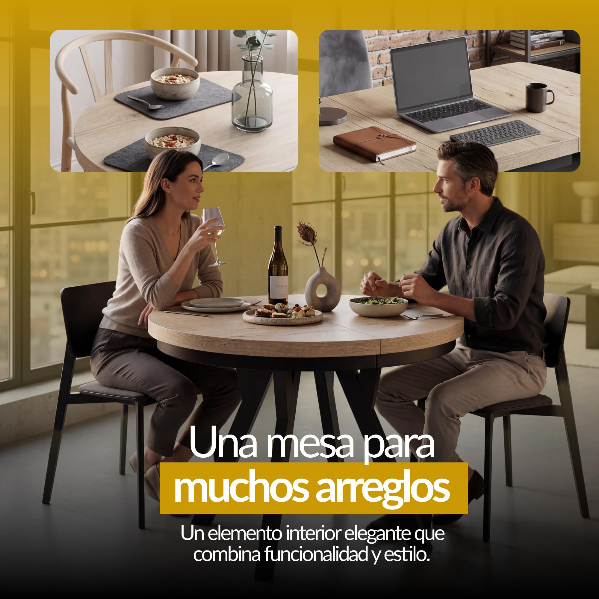 Mesa Comedor Extensible Redonda EVO, 90-190 cm, Lancelot | Mesa Redonda Extensible, Tablero Laminado de 36 mm, Piernas sólidas, Patas Blancas