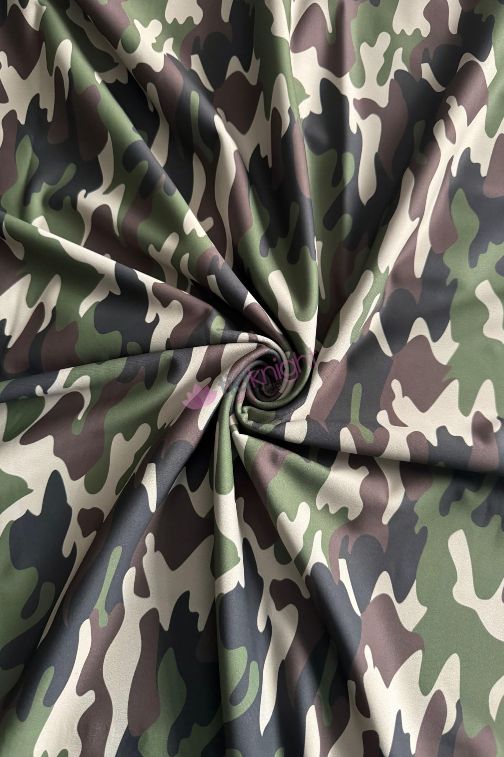Premium Quality Printed Matte Nylon Lycra | 4 Way Stretch Swim Wear, Dance Leotard, Leggings Material | 50+ Colours/Prints in Stock | Sold By The Metre | Tia Knight (Army Camo) — image 1