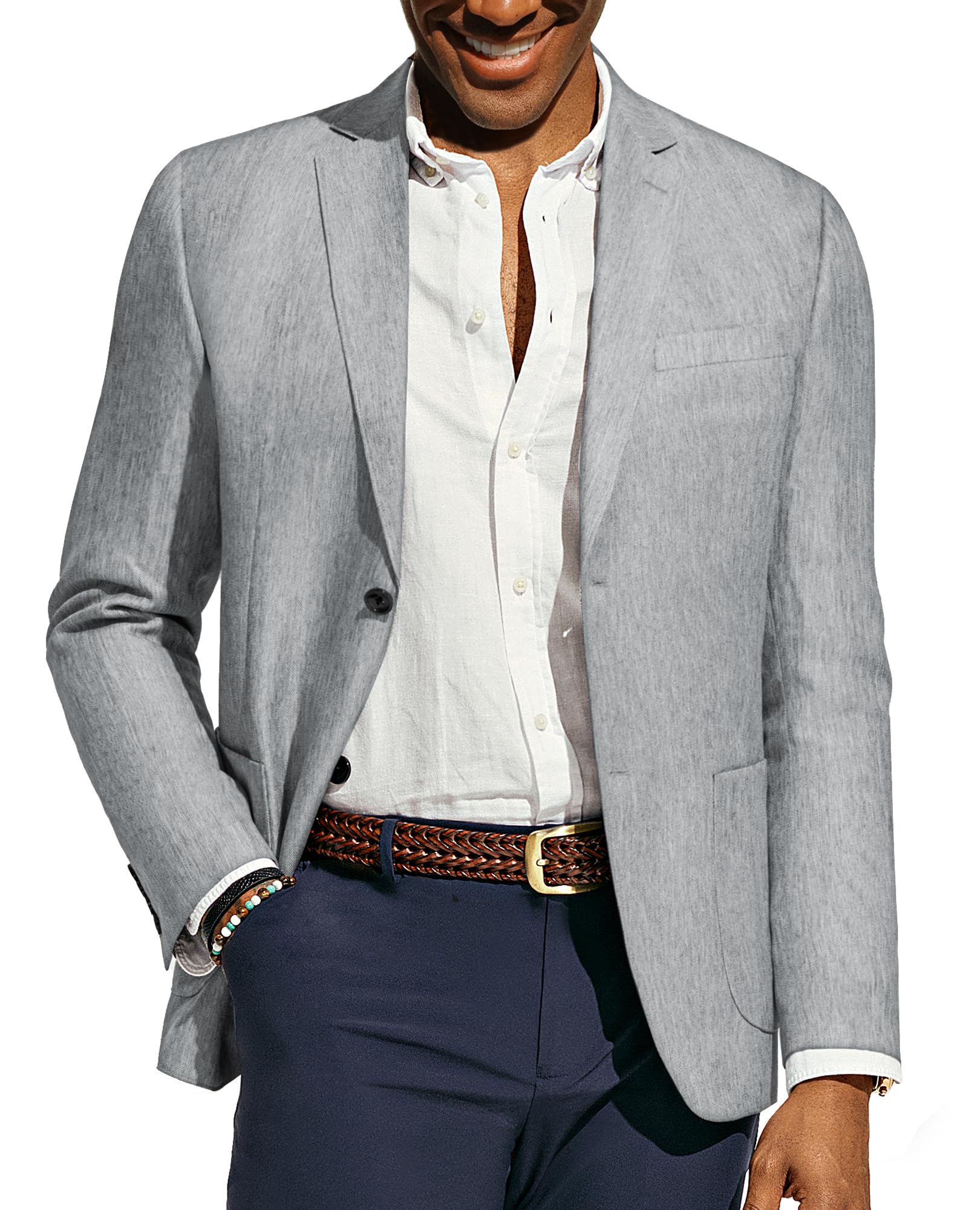 PaulJones Mens Causal Blazer Slim Fit Denim Blazers Lightweight Suit Blazer Smart Suit Jackets Business