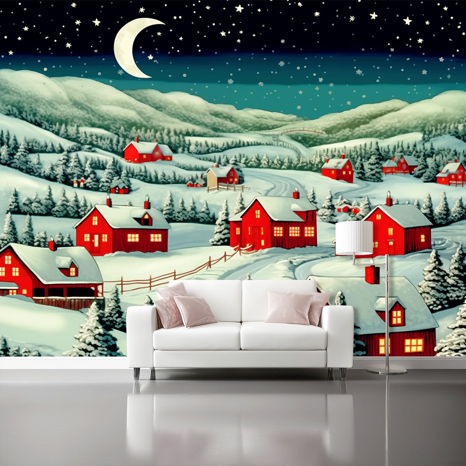 Tapeta 3D z włókniny klasyczna świąteczna śnieżna scena 200 x 140 cm tapeta dekoracja ścienna do salonu sypialni ciemnoniebieska