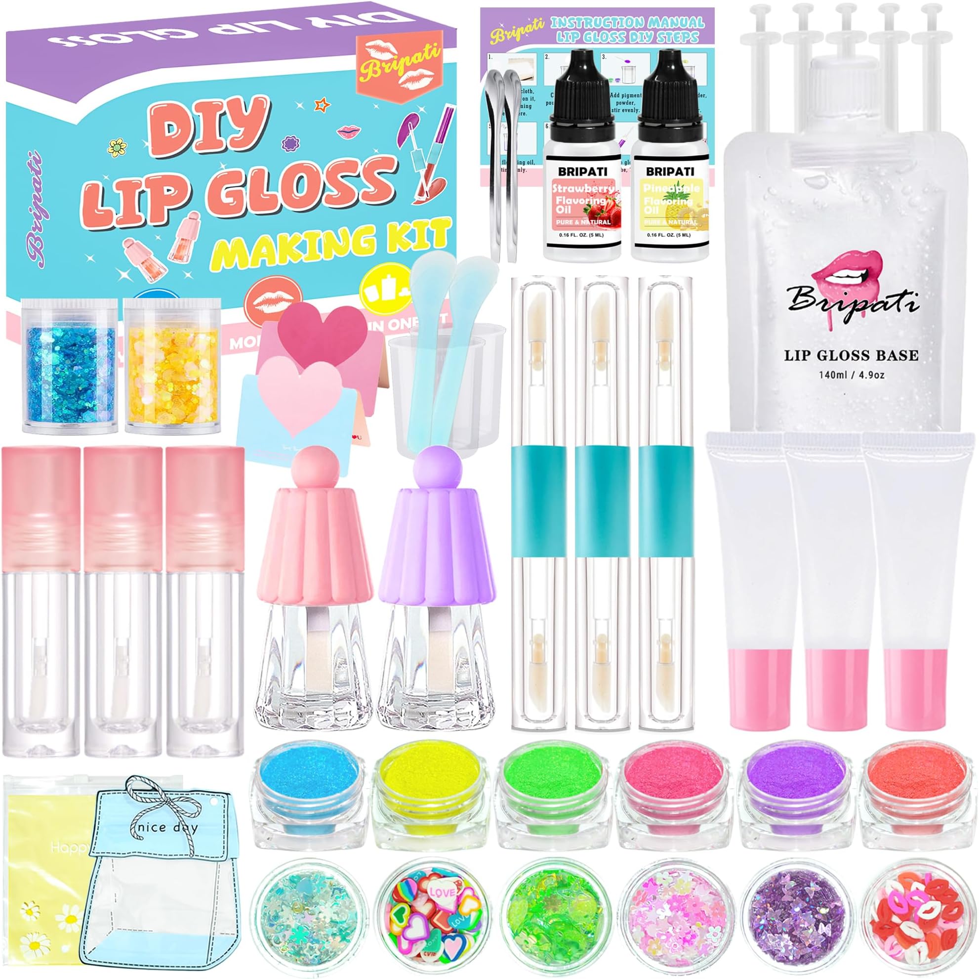 DIY Lip Gloss Making Kit - Make Your Own Lip Glosses Moisturizing DIY Lip Glaze Handmade Glittery Set for Teens Girls Women Makeup Lover Beginner Christmas Birthday Gift