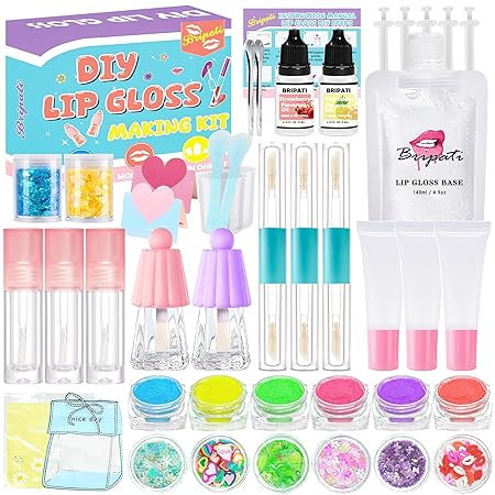 DIY Lip Gloss Making Kit - Make Your Own Lip Glosses Moisturizing DIY Lip Glaze Handmade Glittery Set for Teens Girls Women Makeup Lover Beginner Christmas Birthday Gift