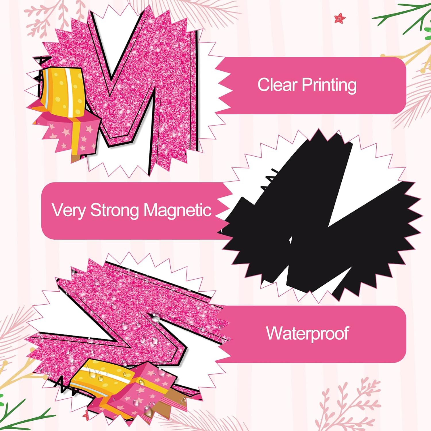 Whaline 22Pcs Merry Christmas Garage Door Magnets Decoration Pink Xmas Tree Santa Snowflake Garage Door Decals Cartoon Magnetic Refrigerator Stickers for Outdoor Party Home Car