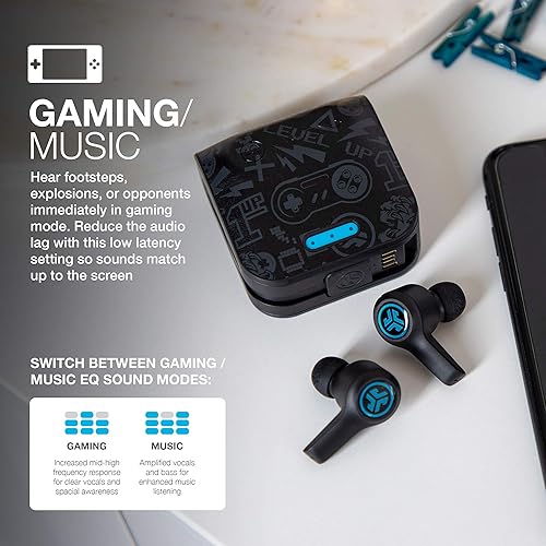 Miniatura 6 de JLab JBuds Air Play - Audífonos inalámbricos para videojuegos, más de 30 horas totales de Bluetooth 5 tiempo de reproducción, latencia súper baja