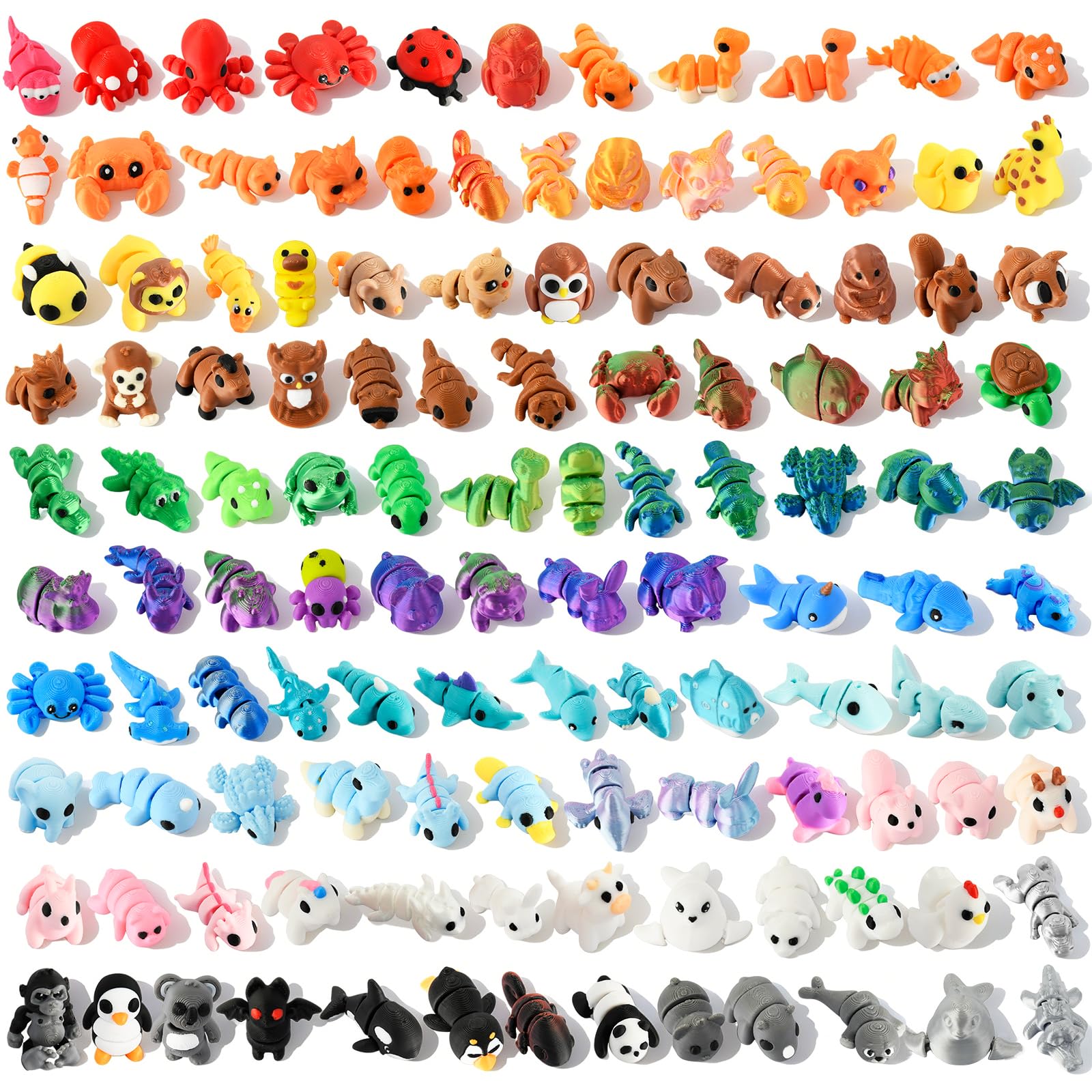 120 PCS Mini 3D Printed Animals, Surprise Desk Pets for Classroom Rewards