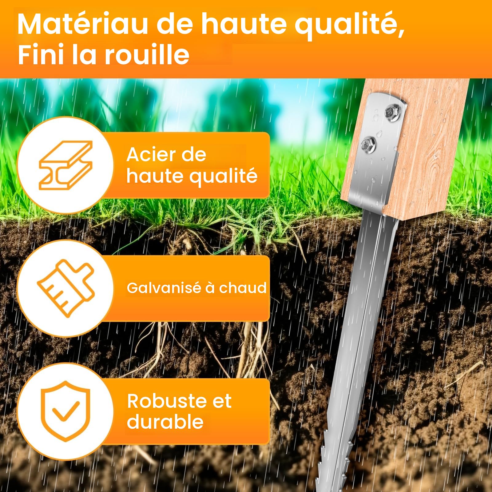 Ancrages au Sol pour Balançoire, Piquet Ancrage pour Tours de Jeux, 4x53cm | Acier de 5 mm D'épaisseur, Galvanisé à Chaud 60 µm, Bords Dentelés Améliorés, étanche et Antirouille