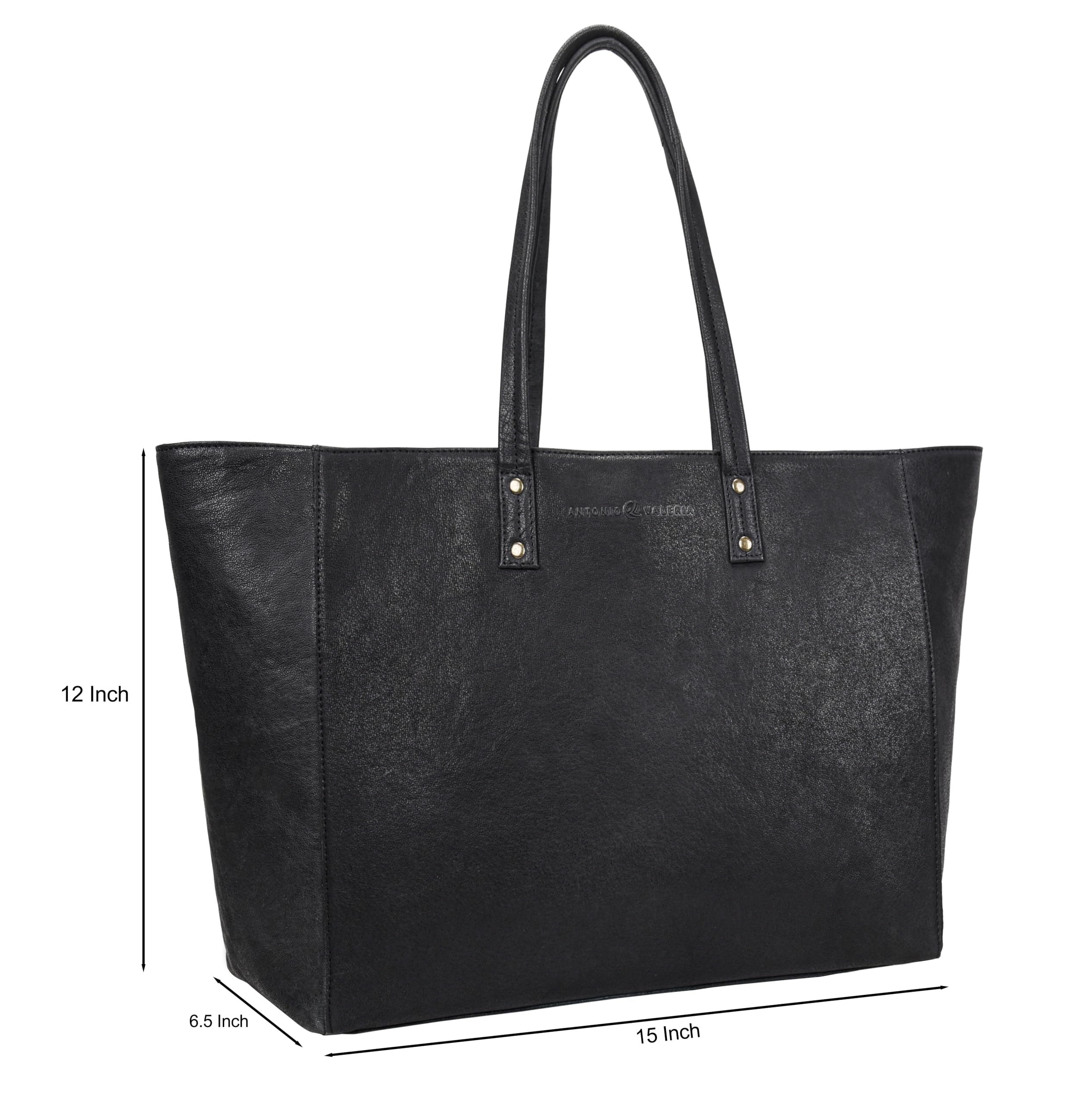 ANTONIO VALERIA Avery Washed Black Leather Tote/Top Handle Shoulder Bag for Women