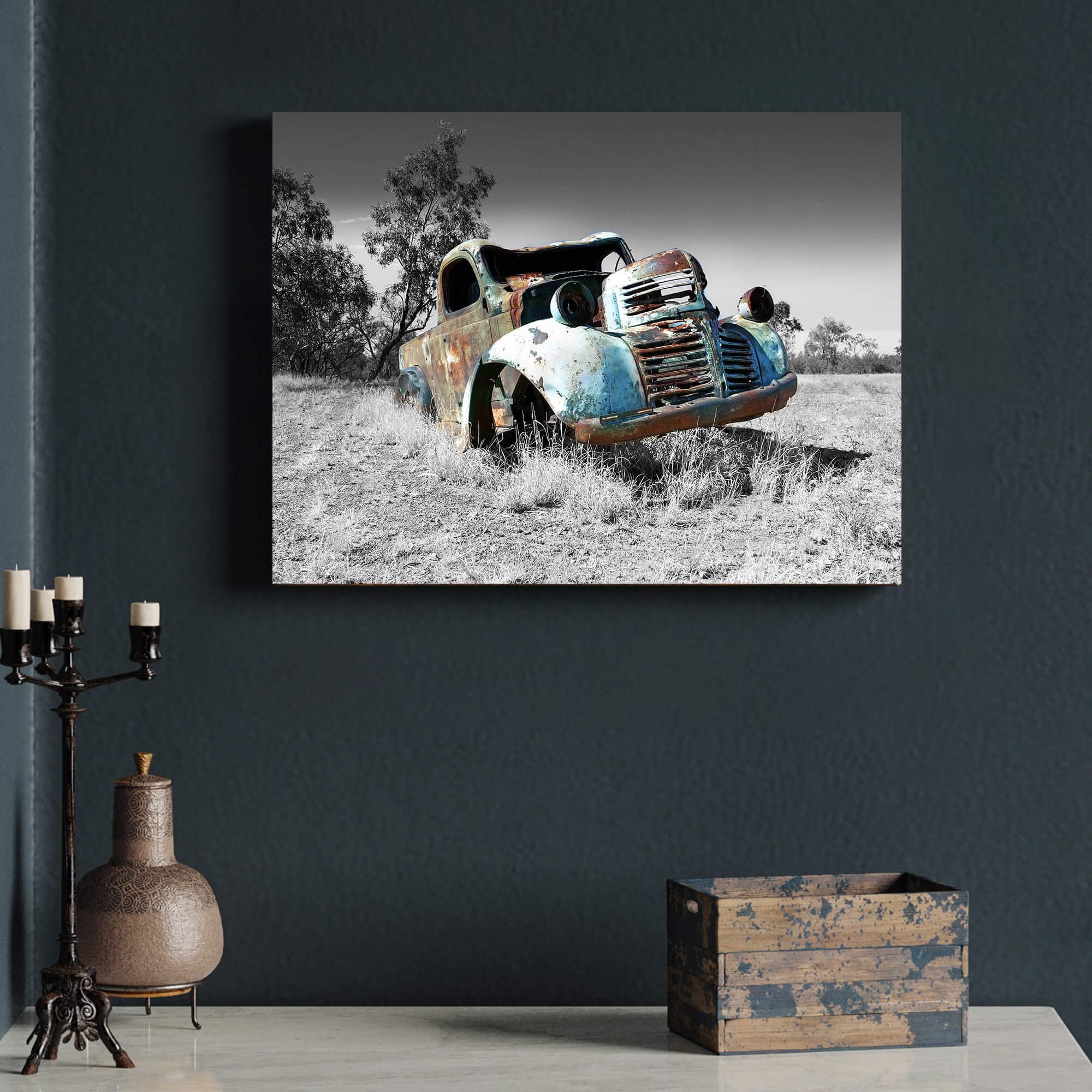 Amazon.co.jp: カントリーカーキャンバスウォールアート 錆びた古代の  