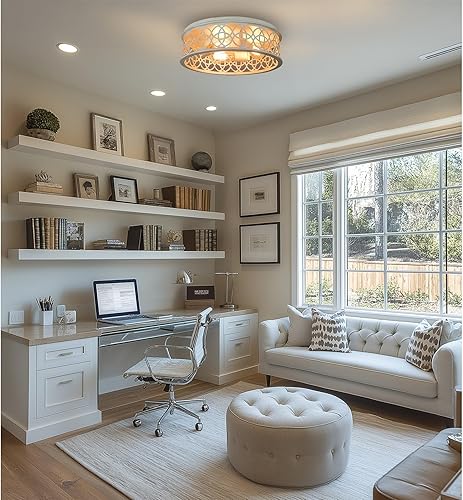 Miniatura 6 de Kira Home Blythe - Lámpara de techo rústica de 17 pulgadas con 3 luces y pantalla de tambor de jaula de metal, acabado blanco antiguo