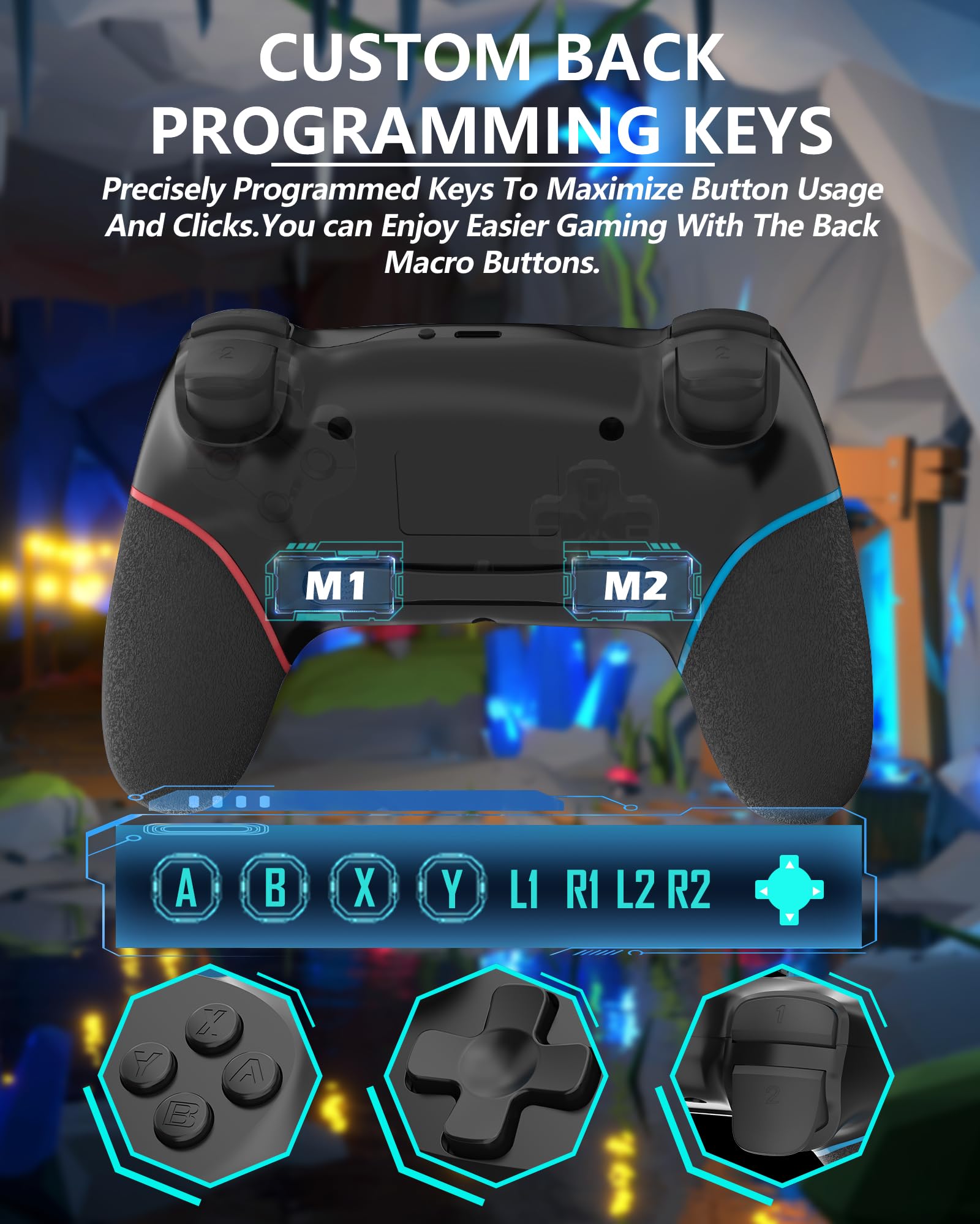 BOLEi Wireless Switch Controller für Switch/Switch Lite/Switch OLED, Pro Controller mit Programmierbar/Schnell Verbunden/Lange Akkulaufzeit/Dual Shock/6 Achsen Gyro/Turbo/Wakeup Funktion