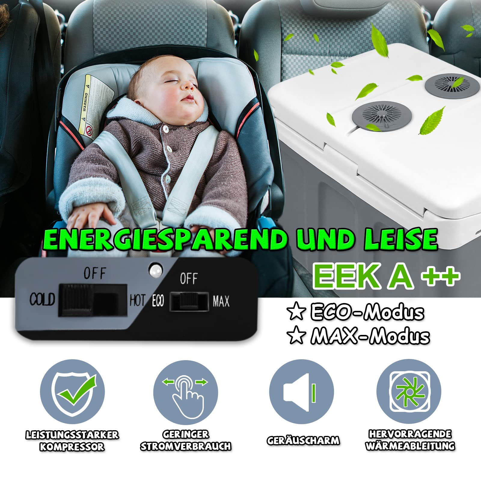 Froadp Glacière Électrique 12v et 230v avec Fonction de Refroidissement et de Chauffage 48 Litres Réfrigérateur Portable avec Poignée de Transport Boîte de Congélation pour Voiture Camion Camping