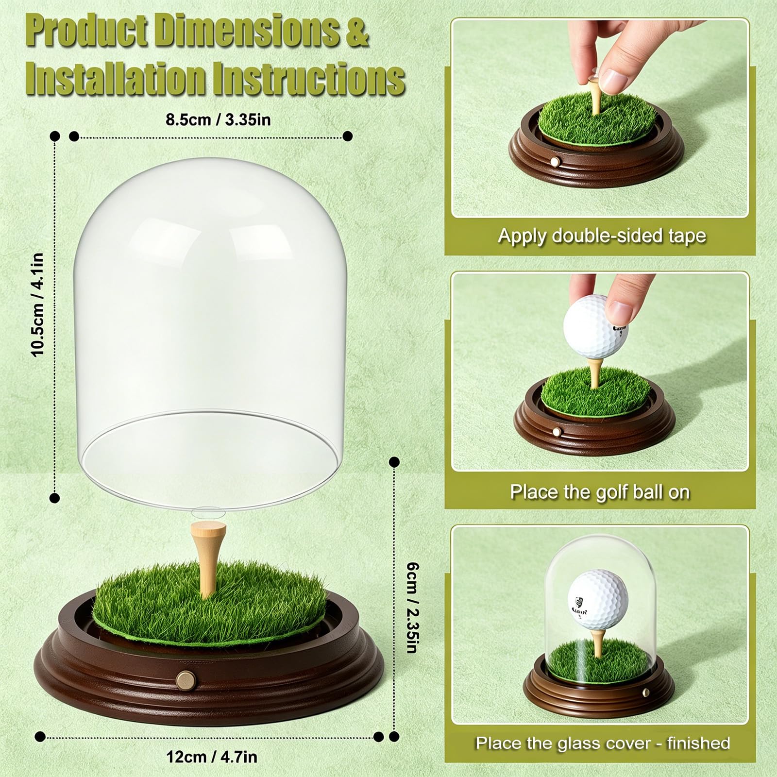 Vitrina para pelotas de golf con iluminación LED, soporte de recuerdo de cristal transparente con base de madera, soporte para pelotas de golf para recuerdos y coleccionables (para 1 pelota
