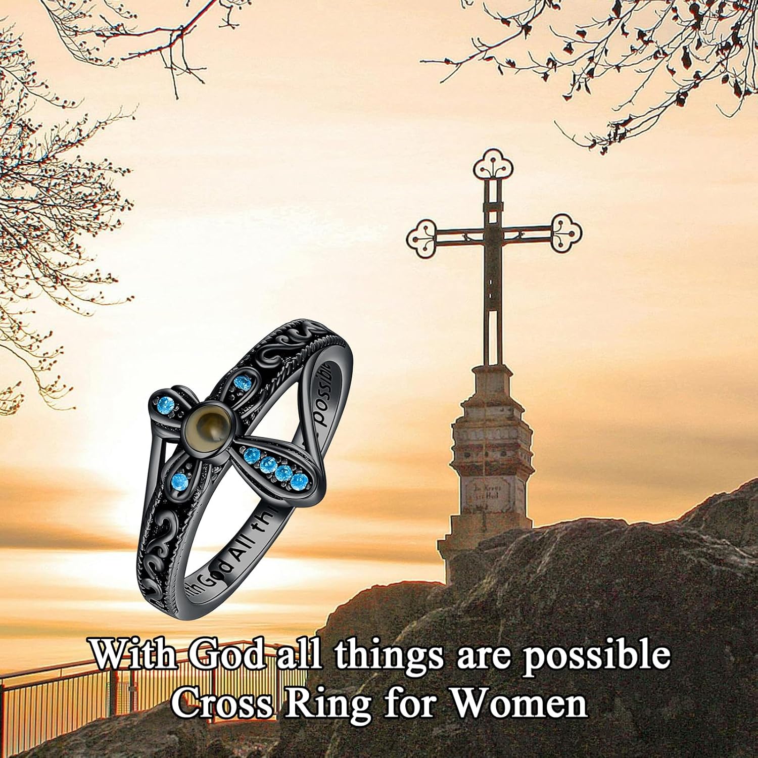 AOBOCO Cross Ring with Mustard Seed 925 Sterling Silver With God All Things Are Possible Band Rings, Size 4-13 - Image 6