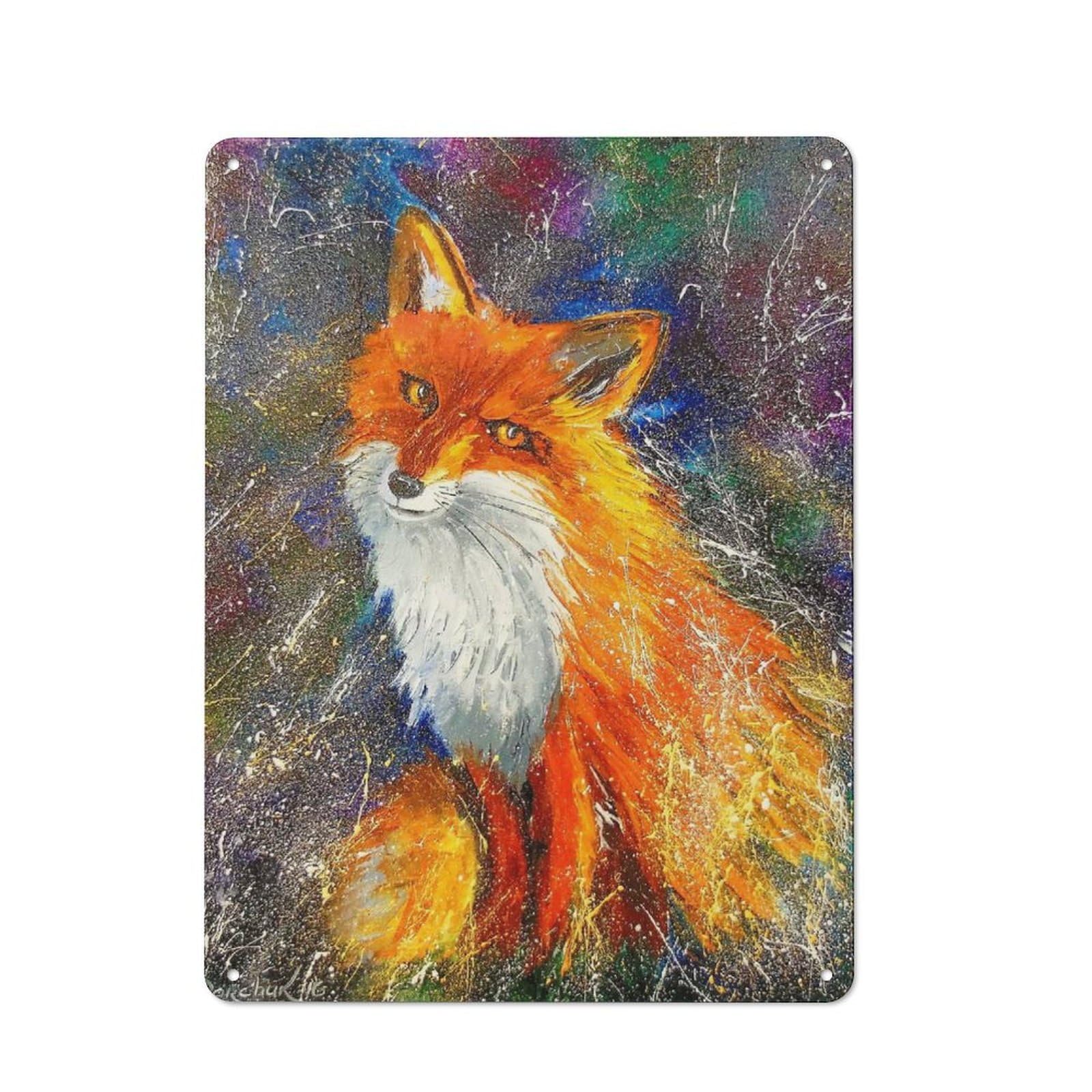 Junmoney Sly Fox Tin Wall Plaque 40X30cm With For Workshop Wall, Suited To Makers And Diy Enthusiasts