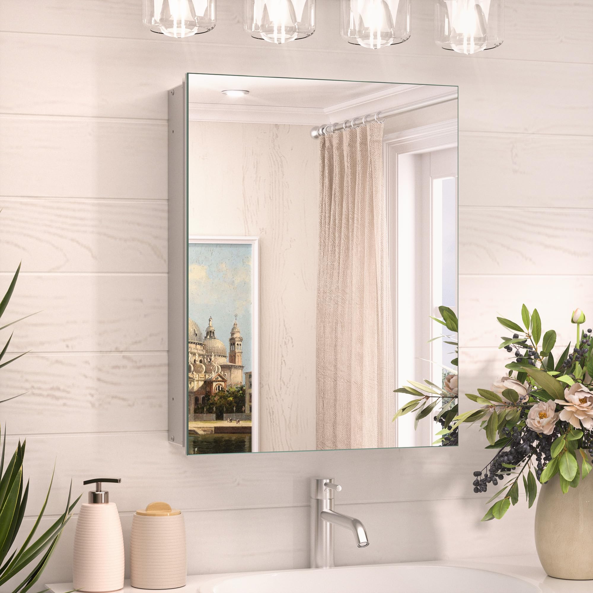 View 1 of ***STOCK PHOTO REFERENCE ONLY***
TokeShimi 14 x 18 Silver Medicine Cabinet, Aluminum Mirror Medicine Cabinet Wall Mounted or Recessed with Stepless Adjustable Amply Storage