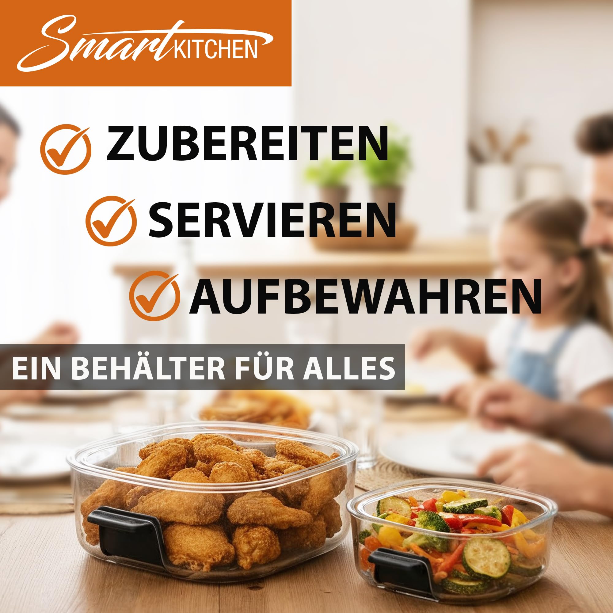 Smart Kitchen Szklana frytkownica na gorące powietrze 4 w 1 – Air Fryer do pieczenia, recrisp i max crisp – 4 l + 1,5 l szklany pojemnik Turbo tower pro – Kompaktowa i przenośna – Czarna