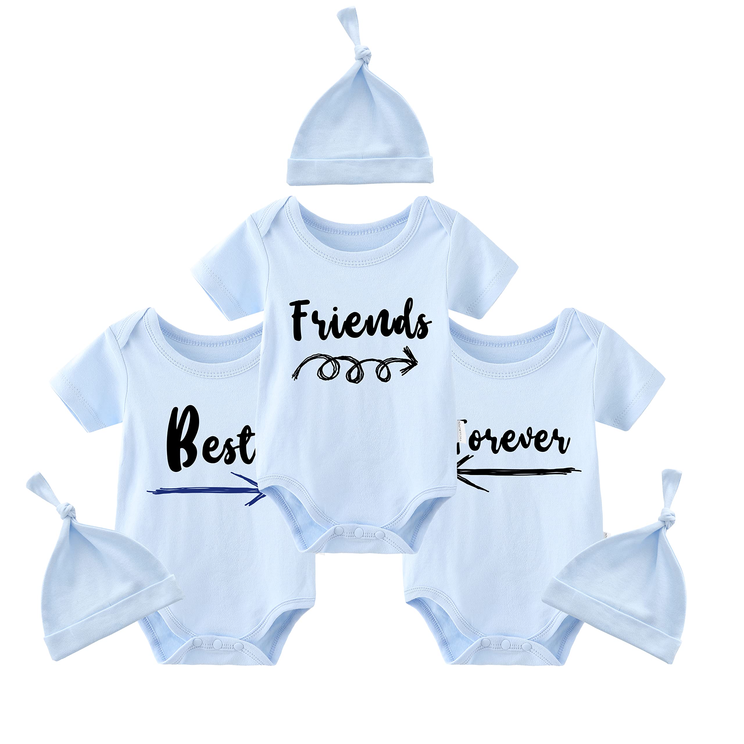 culbutomind Baby Twins Bodysuit Best Friends Forever Newborn Triplets Baby  Outfits Pack Infant Romper With Hat Set