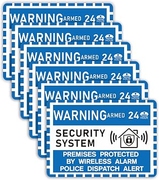 6PCS Security Alarm System Sign for Home, Self-Adhesive Weatherproof 24 Hours Warning Sticker, Safety Protection System for House Doors and Windows, Business Indoor & Outdoor Use 3.9x2.8