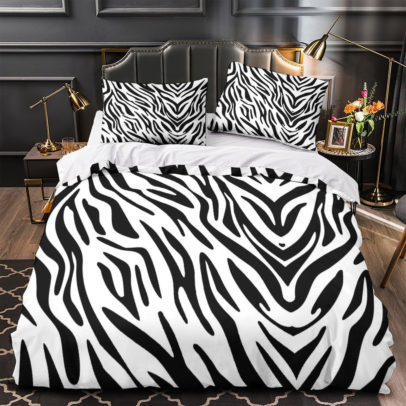 Housse de couette zèbre en microfibre 135x200 cm pour lit une place