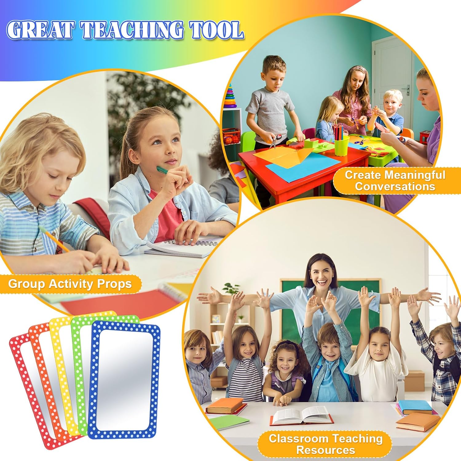 Dandat 30 Pcs Non Breakable Acrylic Mirror for Kids - 6x4" Bulk Small Pastel Shatterproof Plastic Locker Mirror with Round Corners for School Classroom, Sel, Phonics, DIY Crafts (Lively Colors)