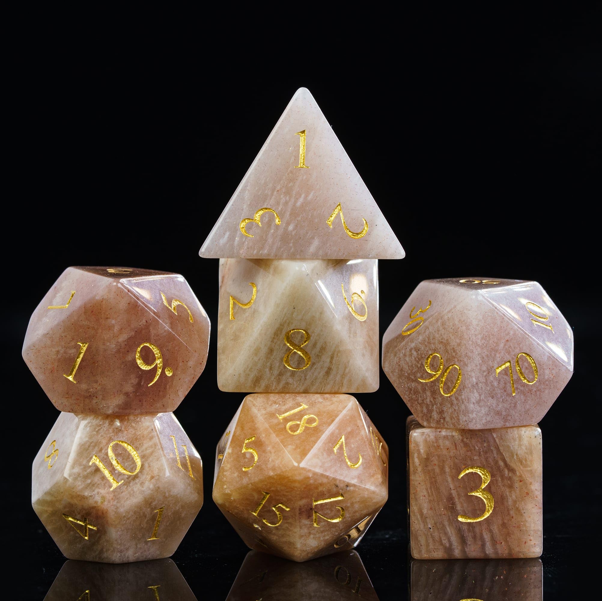 UDIXI Gemstone Dice Set D&D Stone DND Dice Set with Leather Box for Role Playing Games and Tabletop Games (Moon Stone)