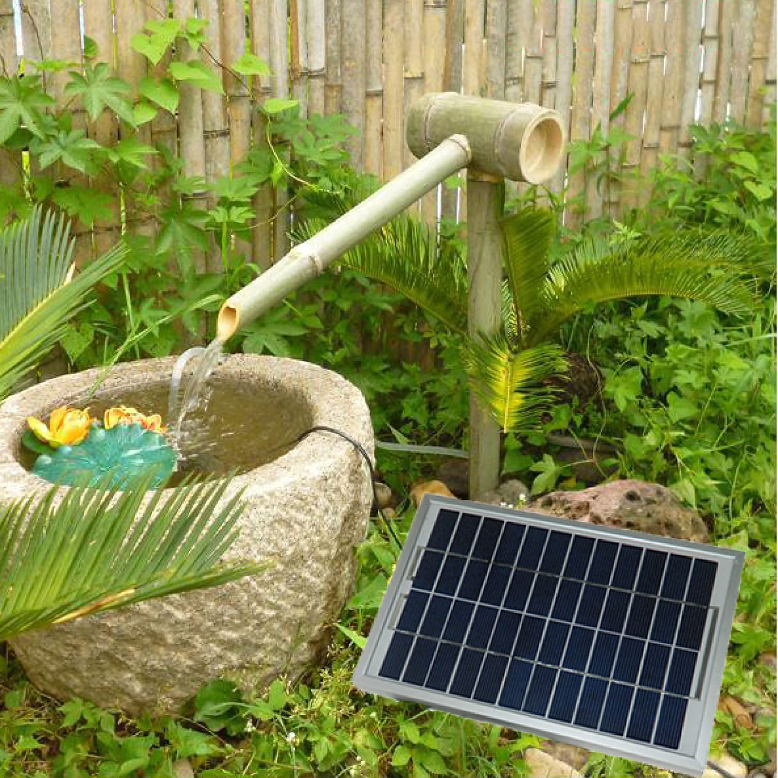 Fontana Solare, Fontana Solare per Il Bagno degli Uccelli, Fontane Esterne, Fontana di bambù, Cascata da Giardino, Beccuccio d'Acqua con Pompa (50 Cm)