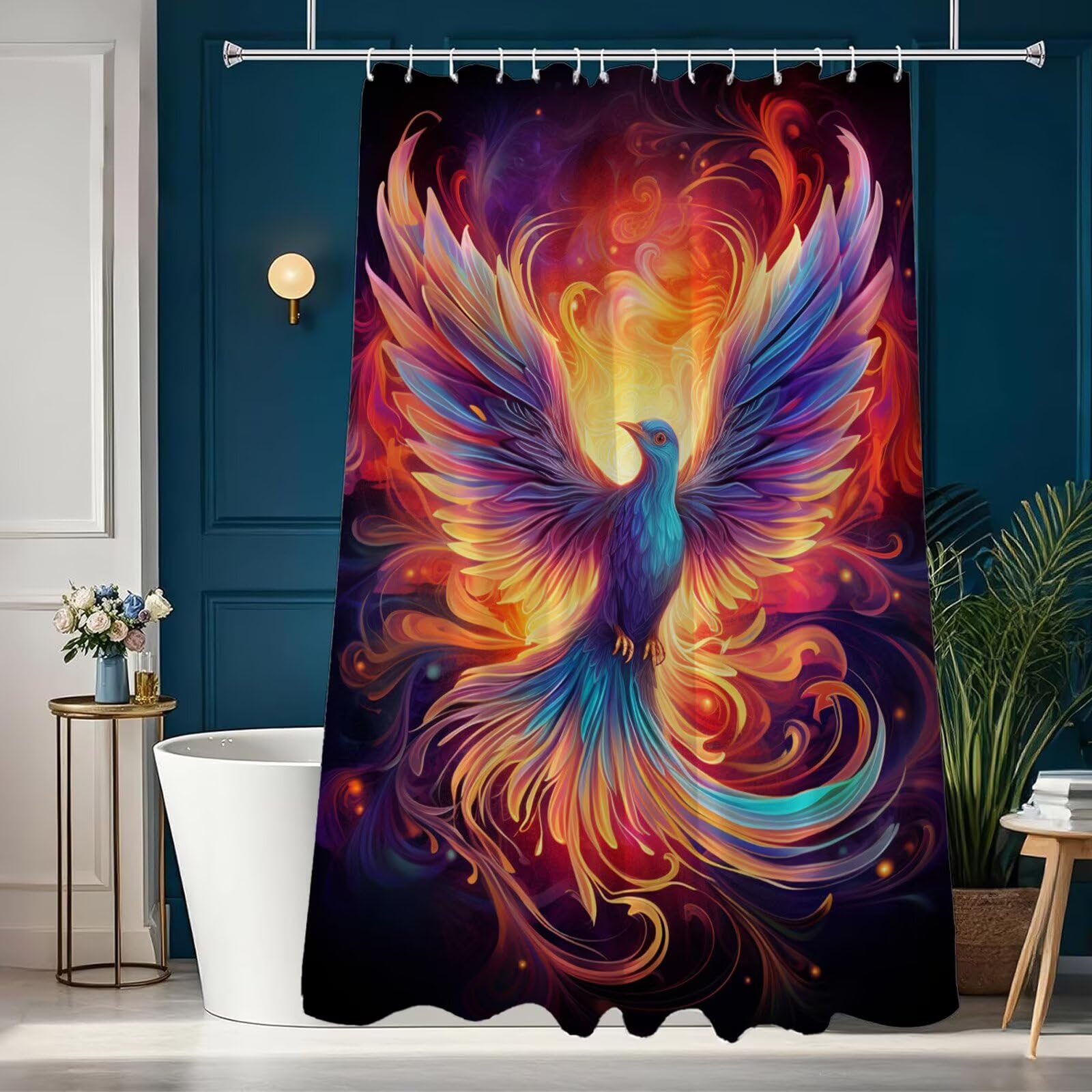 Wasserdichter Duschvorhang Anti-Schimmel 200x240 cm, Waschbar Schnelltrocknend Textil Stoff Polyester Duschvorhang Bird Shower Curtain mit Gewicht und 12 Duschvorhängeringen für Badewanne, Bunt J8-528