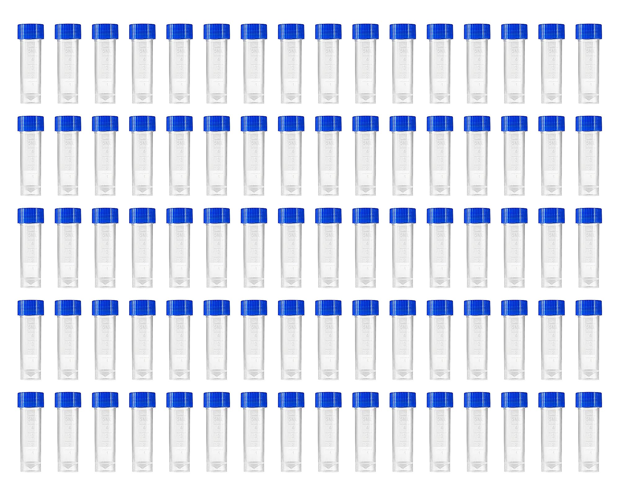 Provette In Plastica Da 5ml Con Tappo Blu - 80 Pezzi Per Laboratorio, Oli Essenziali E Campioni