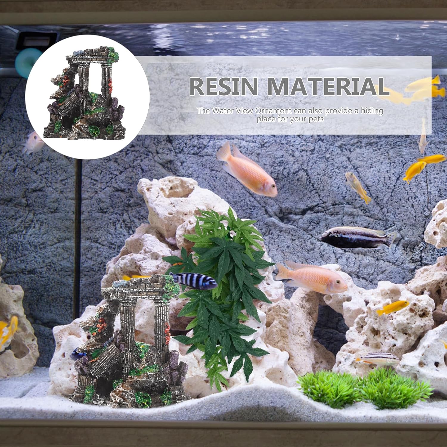 POPETPOP Aquarium Landscaping Aquarium Hideaway Rock Fish Hideout Decor mini Ruins Aquarium Ornament Turtle Tank Home Furniture Resin pet Fish Tank Office