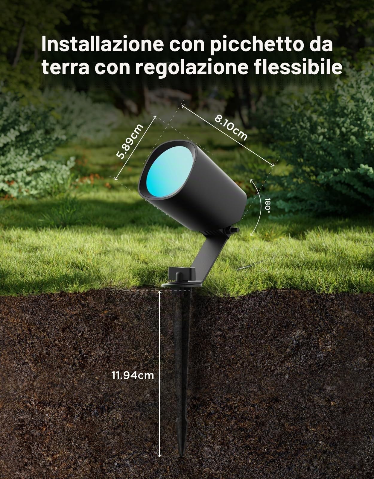 Govee Faretti da Esterno Lite, Dimmerabile 350lm Luci da Esterno, 4 pz | IP67, RGBWIC Luce da Giardino con 64 Scena e 16 Mio di Colori, Funziona con Alexa & Matter, Per il Cortile, la Strada