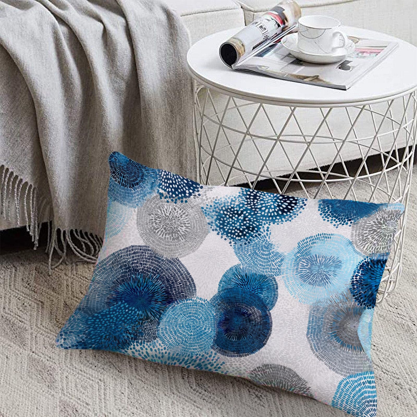 Sábana Bajera Ajustable De Flores Abstractas 200X190/200Cm, Juego De Ropa De Cama De Salpicaduras De Acuarela, Azul Cielo, Sábana Bajera De Set (Sin Sábanas Encimera) Microfibra Suave Lavable