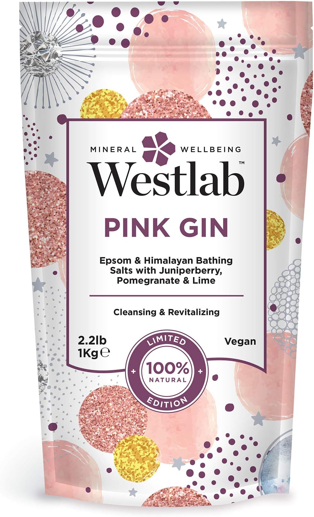 Pink Gin Epsom & Himalayan Mineral Bath Salt with Juniper Berry, Pomegranate & Lime 1Kg