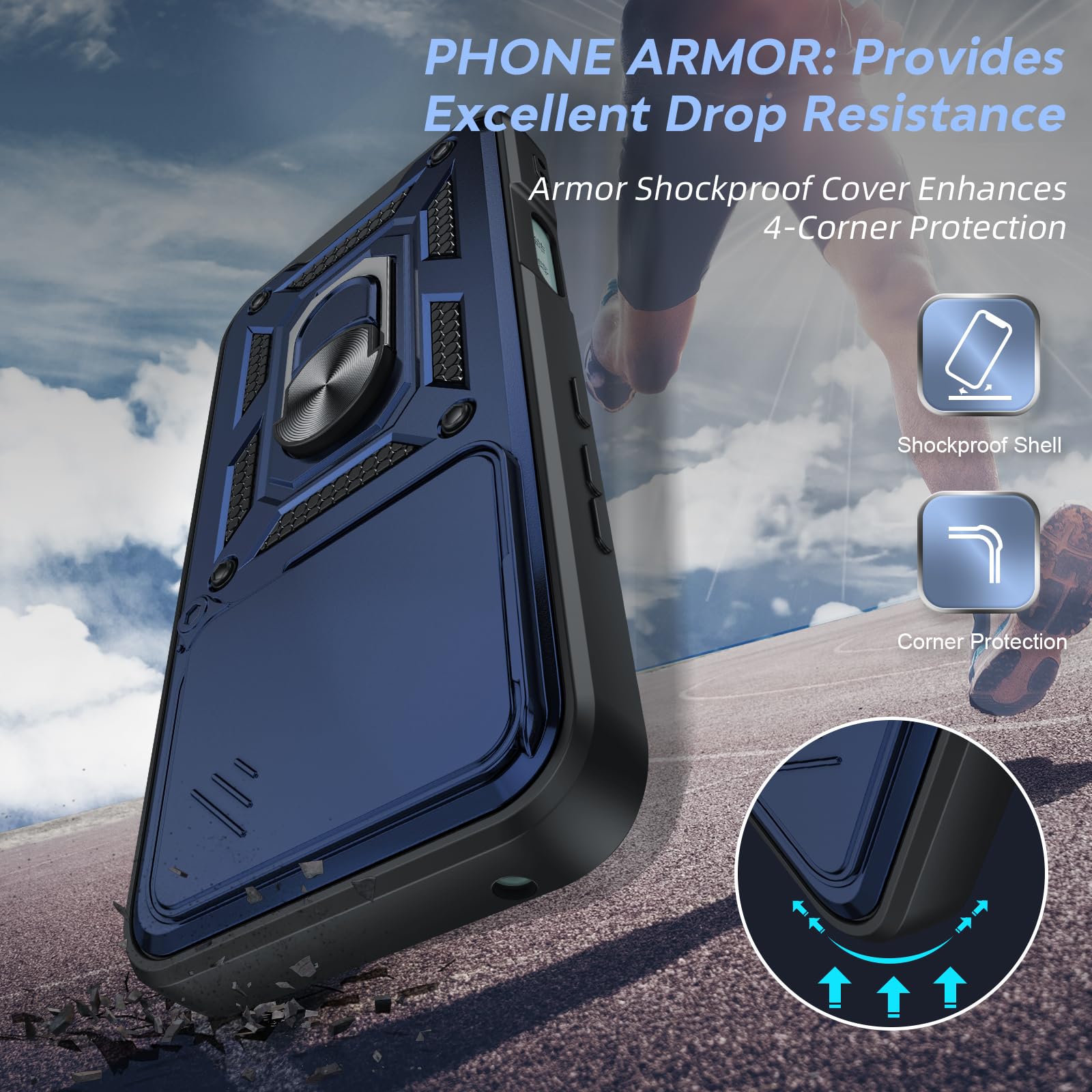 Cover Compatibile con Honor 400 Lite con 1 Pack Vetro Temperato,con Protezione Fotocamera [Slidable] Custodia 360°Rotante Anello Supporto Militare - Nero