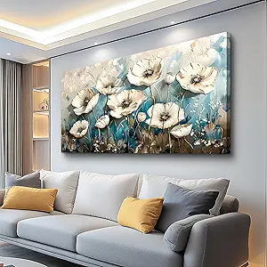 KELIYUAN Large Wall Decoration Canvas Painting Wall Art For Living Room Dining Room Mural White Flowers Picture Artwork Print For Kitchen Room Bedroom Bathroom Home Decoration Aesthetics 30x60 In