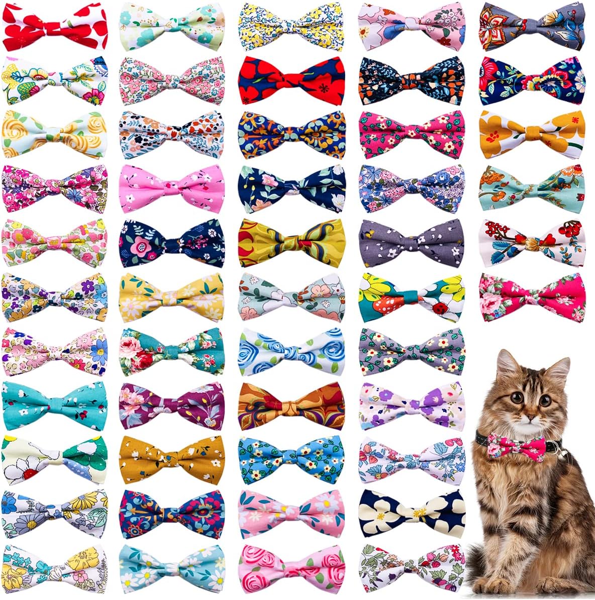 PET SHOW 50pcs Floral Small Dog Bow Ties Bulk for Medium
