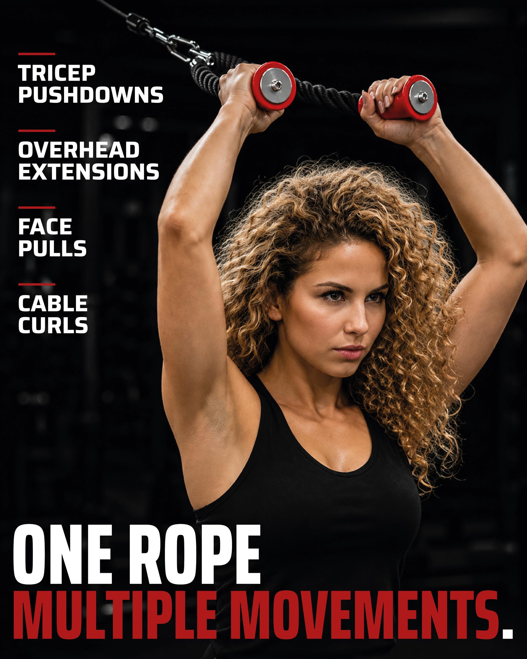 THEFITGUY Grip Fit Tricep Linka ściągana - 76 cm ergonomiczne antypoślizgowe uchwyty mocowanie kabla z metalowym karabińczykiem