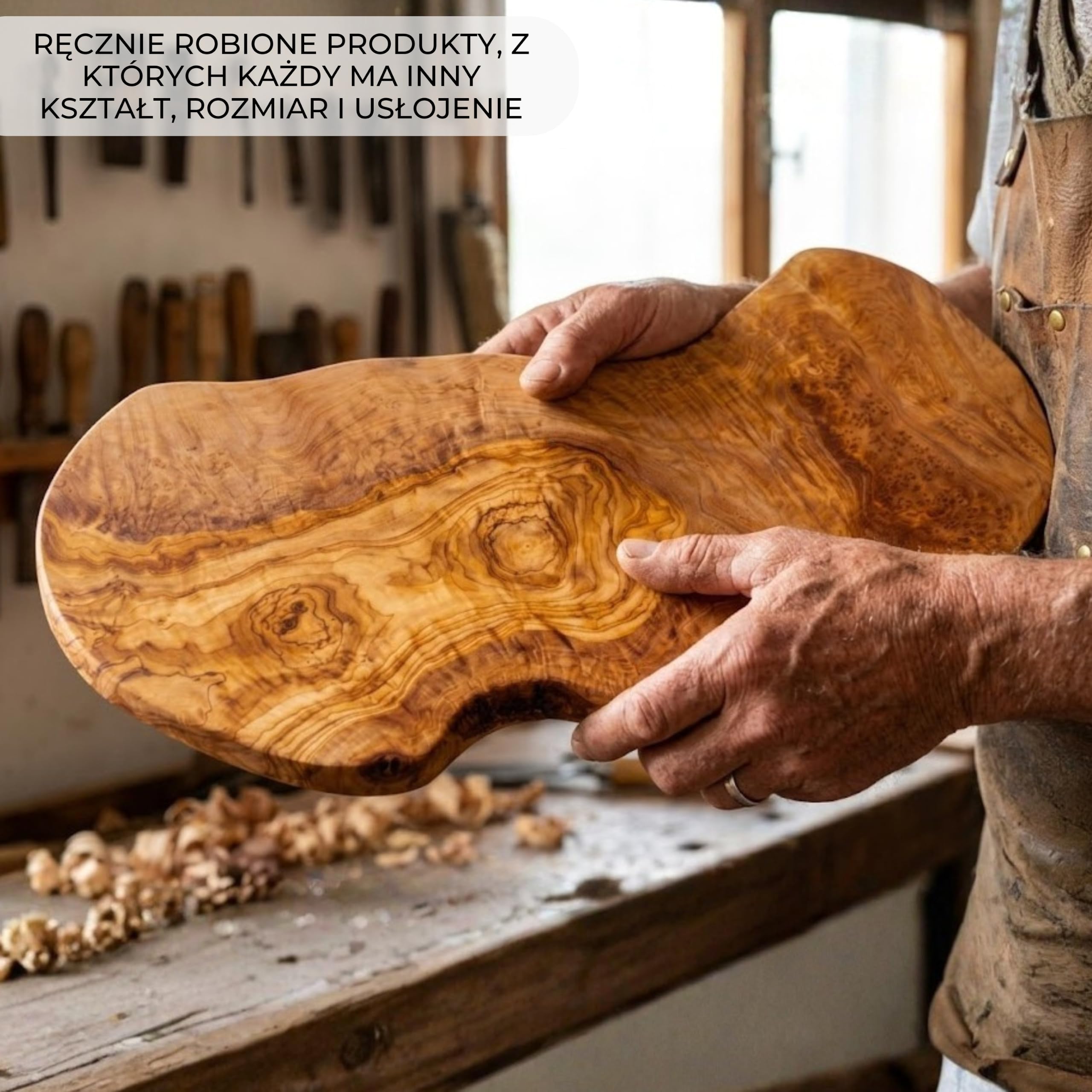 Erreke Deska z Drewna Oliwnego do Krojenia i Serwowania, 51 x 26 cm, Trwały | Drewniana Deska Kuchnia. Dwustronna i Rękodzielnicza. Duża do Serwowania i Krojenia Sera Wędlin Mięsa Chleba. Wysoka Jakość