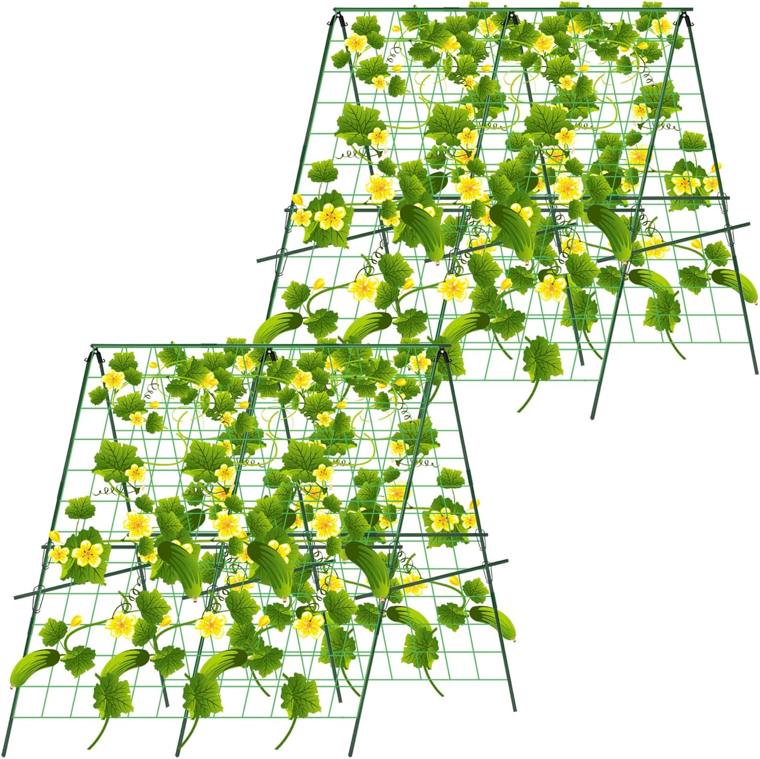 2Sets 48"x 48" Cucumber Trellis for Raised Bed, Foldable A-Frame Garden Trellis for Climbing Plants Outdoor with Climbing Net, Vegetables Trellis Supports for Tomato Squash Zucchini