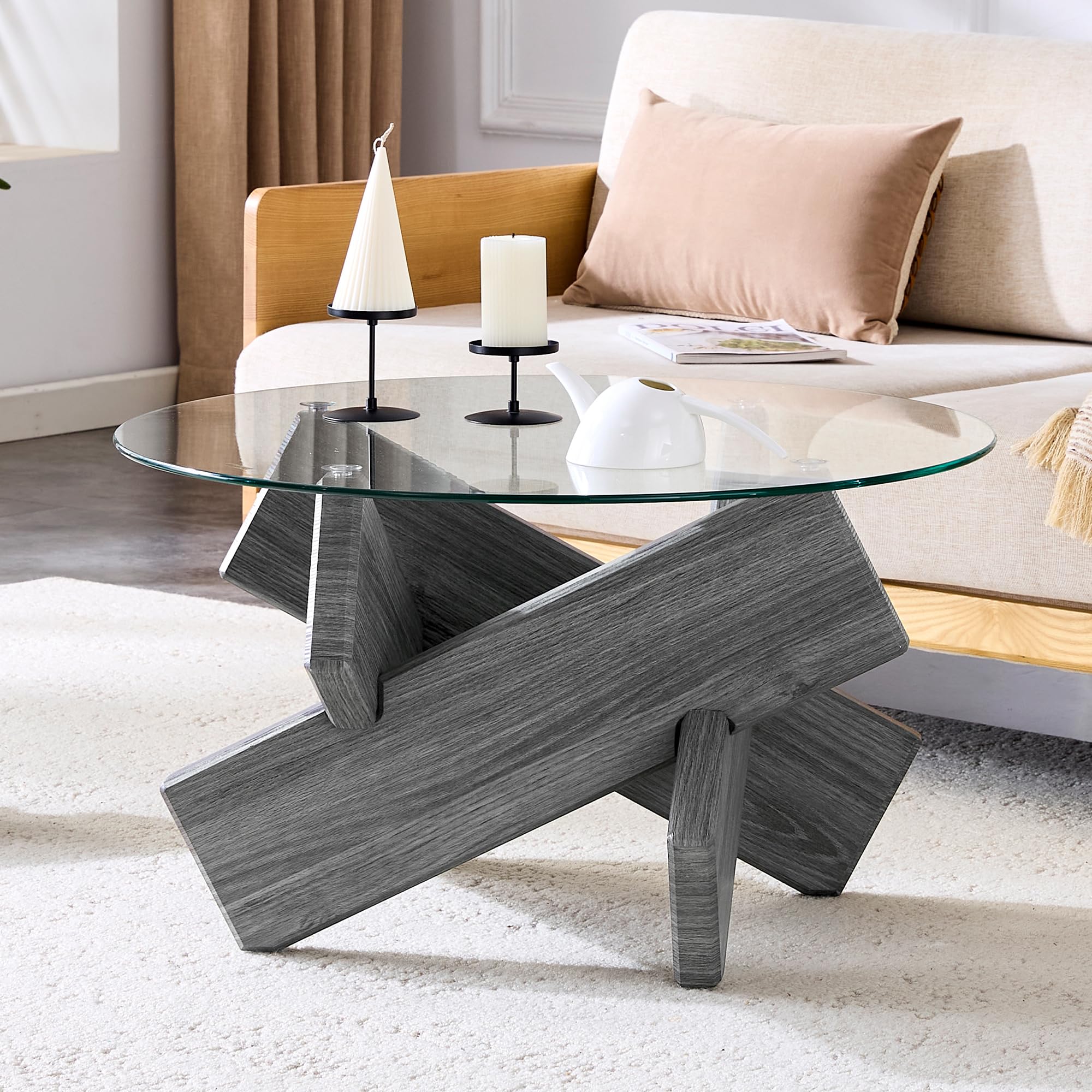 Mesa de centro redonda para sala de estar nórdica y tardes de café en casa