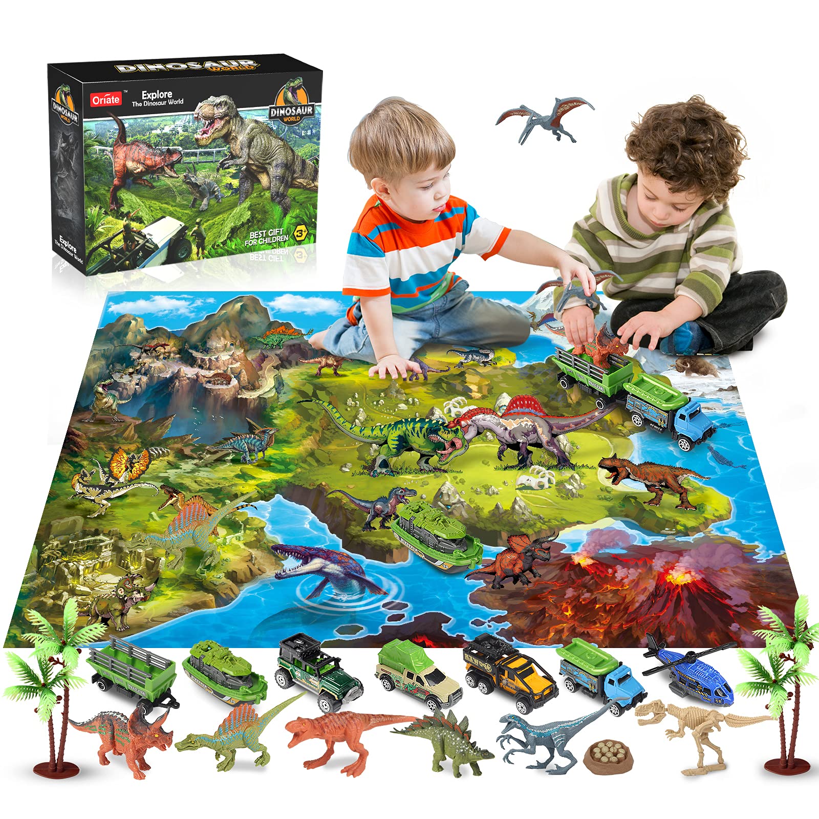 Buy Oriate Dinosaur Toys Set with Large Play Mat & 1/64 Diecast