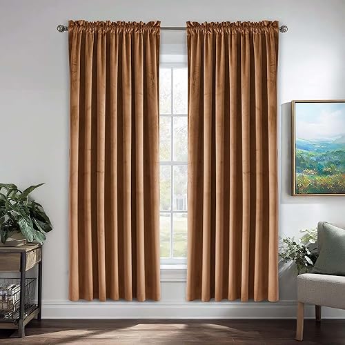 Miniatura 322 de Cortinas de terciopelo JIUZHEN, cortinas opacas suaves de terciopelo retro para dormitorio, cortinas elegantes con reducción de ruido y Rosa