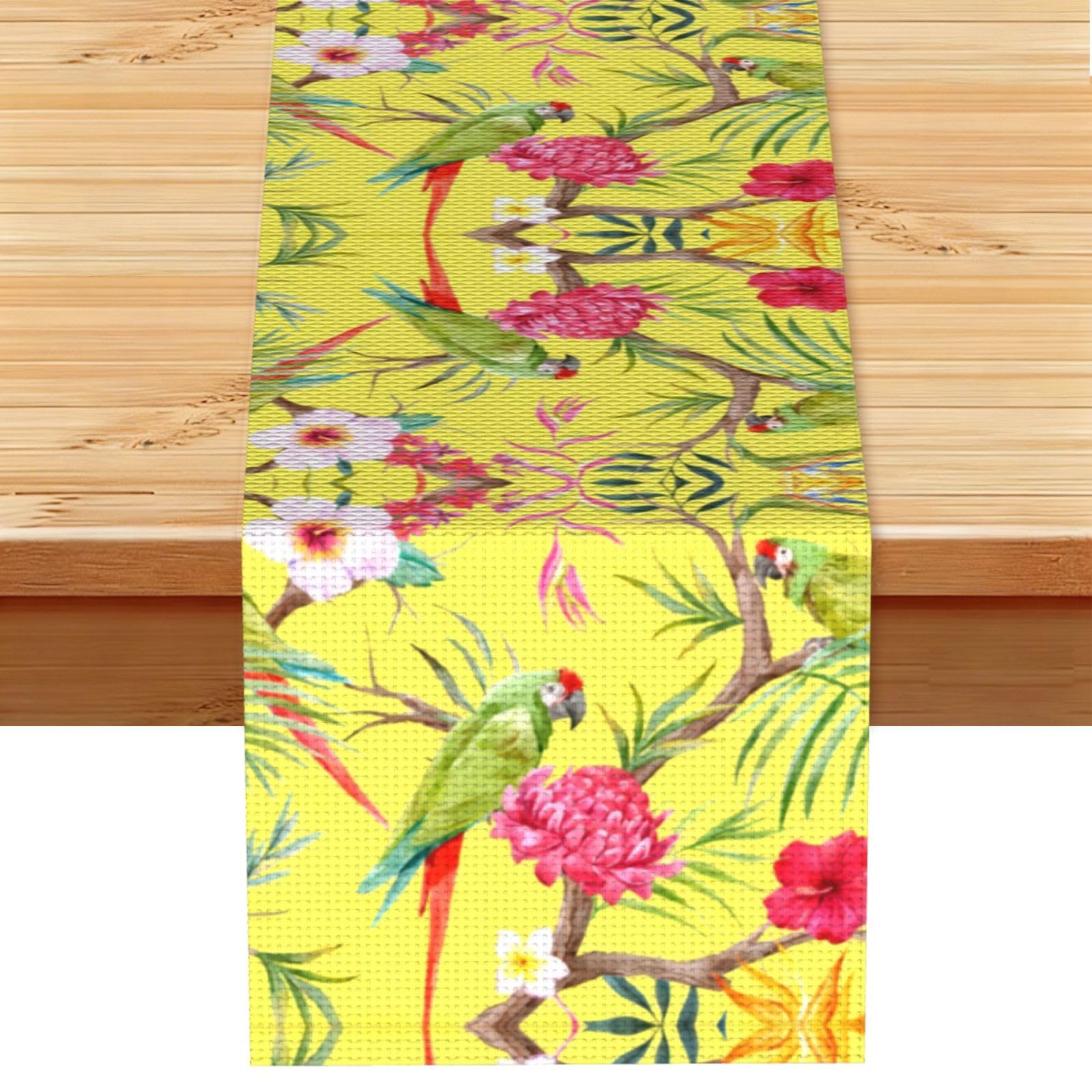 Flower and Bird Art Linen Feel Table Runner Wedding Party Home Decoration