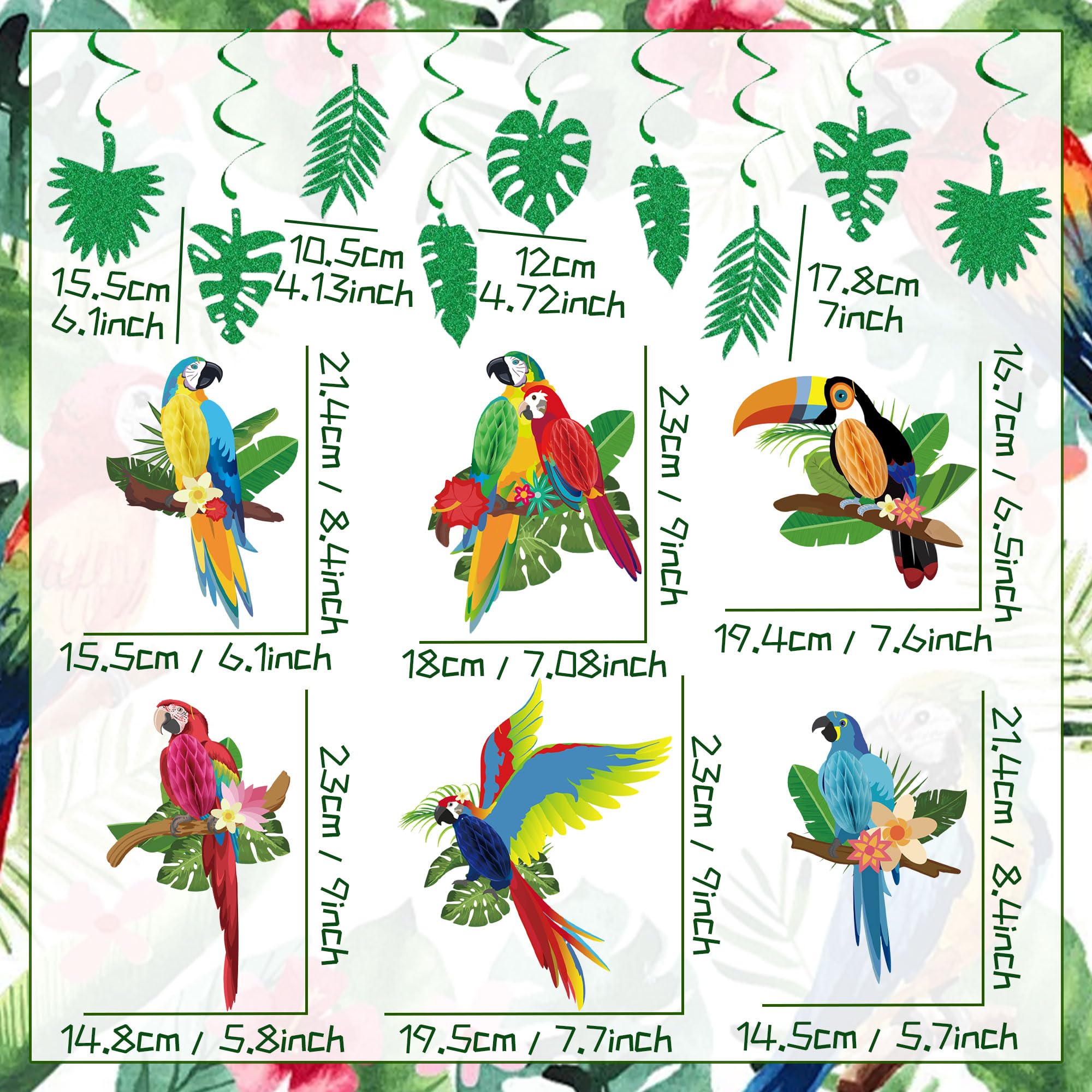 Tropical Birds Honeycomb Paper Cutouts Parrot Honeycomb Palm Leaves Banner Hawaiian Beach Luau Party Hanging Decorations Tiki Bar Supplies - Image 2