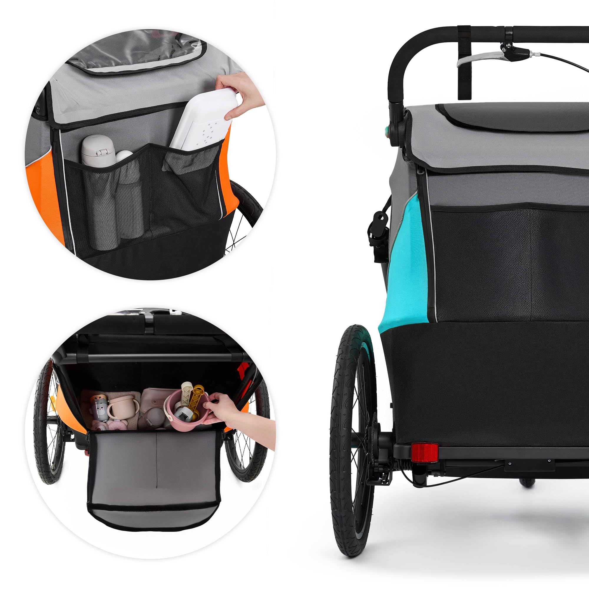 Kinderkraft NAVA 3in1 Kinderwagen Laufwagen Fahrradanhänger für zwei Kinder bis 44 kg Aluminiumrahmen Blau